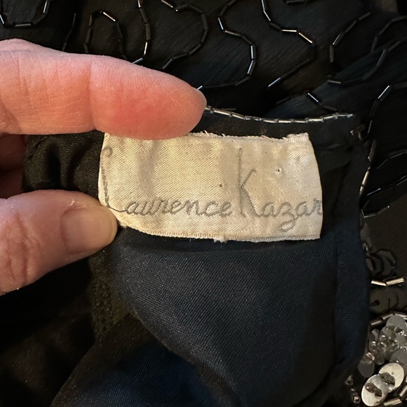 Vintage Laurence Kazar Black Silk Beaded Sheath Dress With Sequined Shoulders - Picture 9 of 15